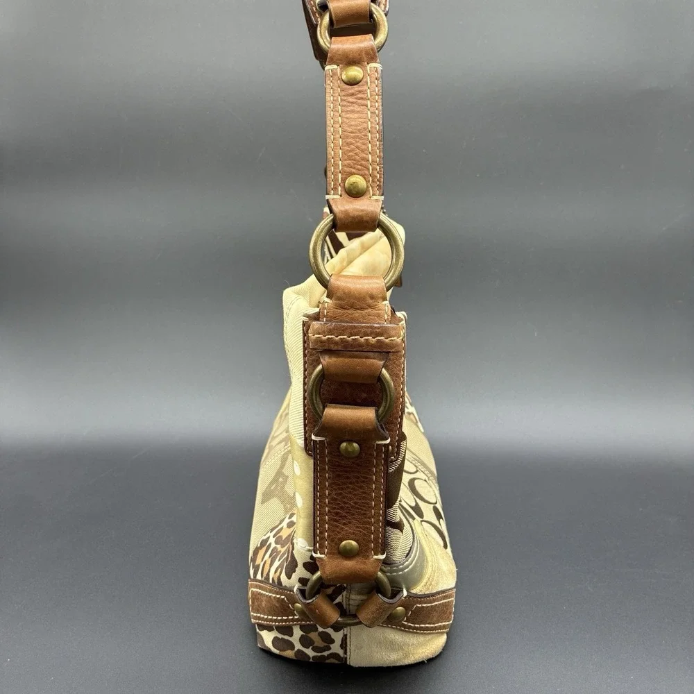 Coach Carly 10814 Y2K Patchwork Signature Hobo Shoulder Bag Brown‎ Tan Canvas